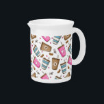Coffee Cups, Coffee Beans, Hearts, Coffee Lover Beverage Pitcher<br><div class="desc">Cute,  fun and adorable pattern with coffee cups,  coffee beans and hearts. Modern and trendy gift,  perfect for the coffee lover in your life.</div>