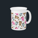 Coffee Cups, Coffee Beans, Hearts, Coffee Lover Beverage Pitcher<br><div class="desc">Cute,  fun and adorable pattern with coffee cups,  coffee beans and hearts. Modern and trendy gift,  perfect for the coffee lover in your life.</div>