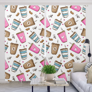 Coffee Cups, Coffee Beans, Hearts, Coffee Lover Blackout Curtains