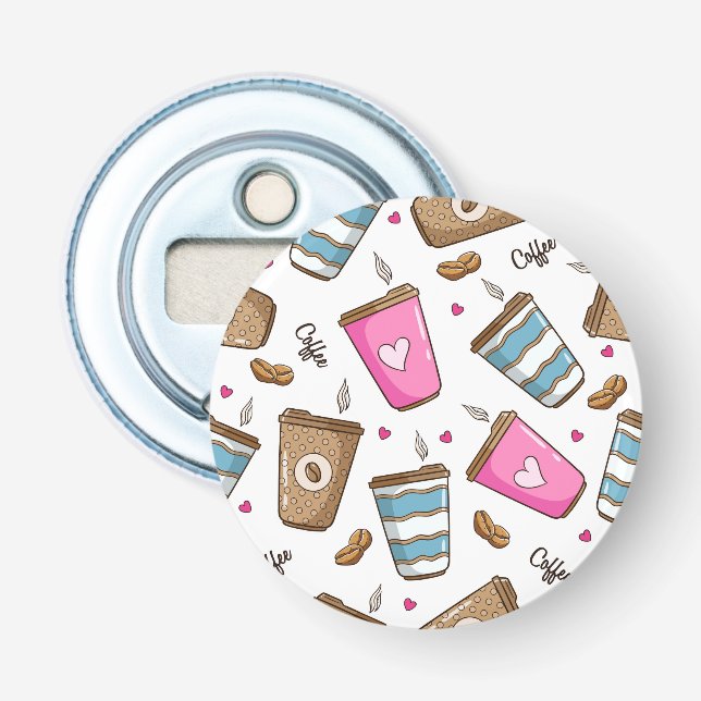 Coffee Cups, Coffee Beans, Hearts, Coffee Lover Bottle Opener (Front)