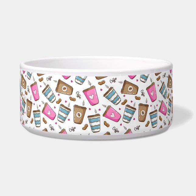 Coffee Cups, Coffee Beans, Hearts, Coffee Lover Bowl (Front)