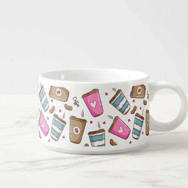 Coffee Cups, Coffee Beans, Hearts, Coffee Lover Bowl (Left)