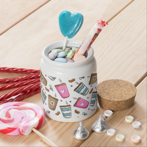 Coffee Cups Coffee Beans Hearts Coffee Lover Candy Jar