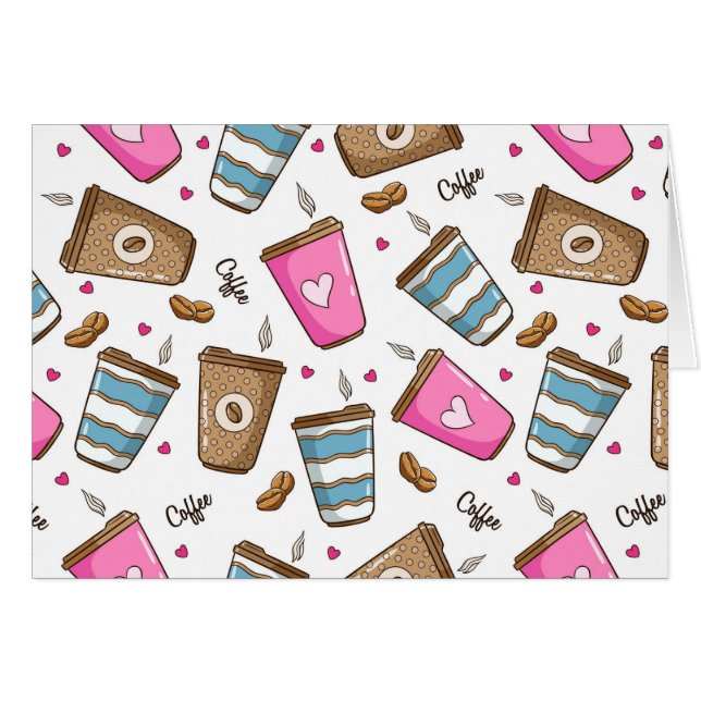 Coffee Cups, Coffee Beans, Hearts, Coffee Lover Cards (Front Horizontal)