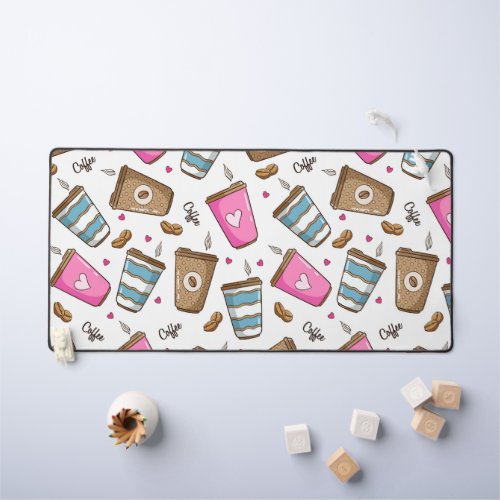 Coffee Cups Coffee Beans Hearts Coffee Lover Desk Mat