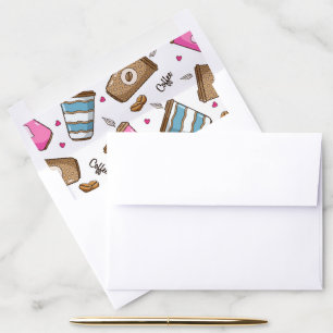 Coffee Cups, Coffee Beans, Hearts, Coffee Lover Envelope Liner