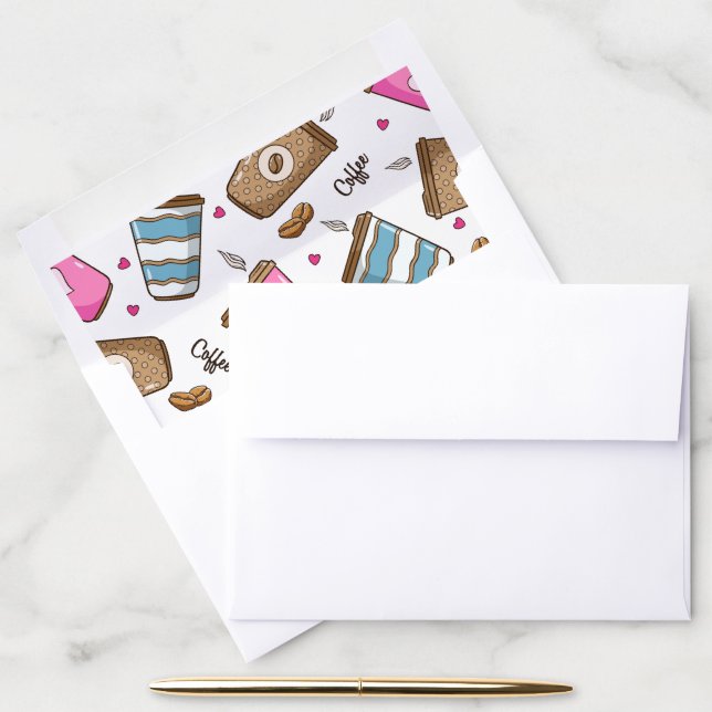 Coffee Cups, Coffee Beans, Hearts, Coffee Lover Envelope Liner (Desk)