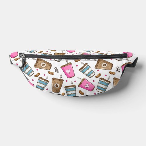 Coffee Cups Coffee Beans Hearts Coffee Lover Fanny Pack