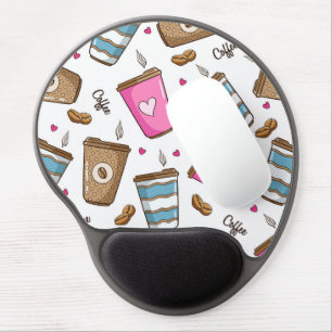 Coffee Cups, Coffee Beans, Hearts, Coffee Lover Gel Mouse Pad