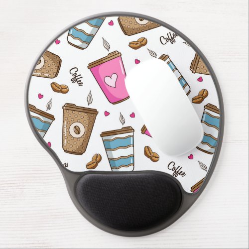 Coffee Cups Coffee Beans Hearts Coffee Lover Gel Mouse Pad