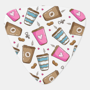 Coffee Cups, Coffee Beans, Hearts, Coffee Lover Guitar Pick