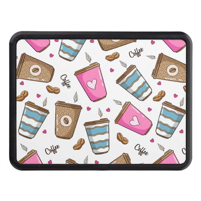 Coffee Cups, Coffee Beans, Hearts, Coffee Lover Hitch Cover (Front)