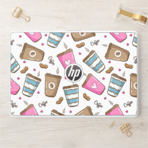 Coffee Cups, Coffee Beans, Hearts, Coffee Lover HP Laptop Skin