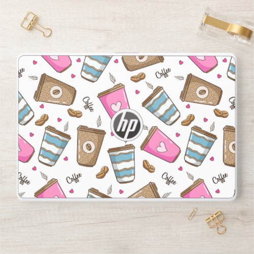 Coffee Cups Coffee Beans Hearts Coffee Lover HP Laptop Skin