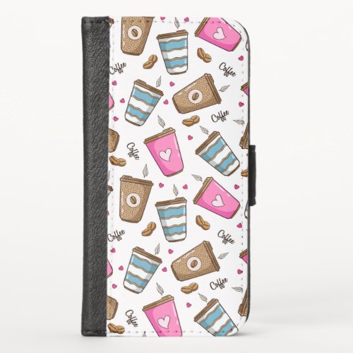 Coffee Cups Coffee Beans Hearts Coffee Lover iPhone X Wallet Case