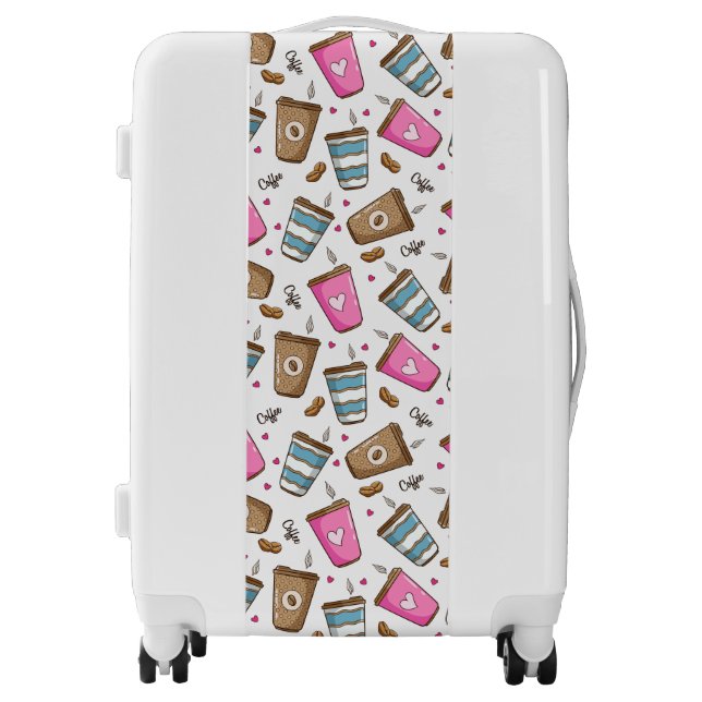 Coffee Cups, Coffee Beans, Hearts, Coffee Lover Luggage (Front)