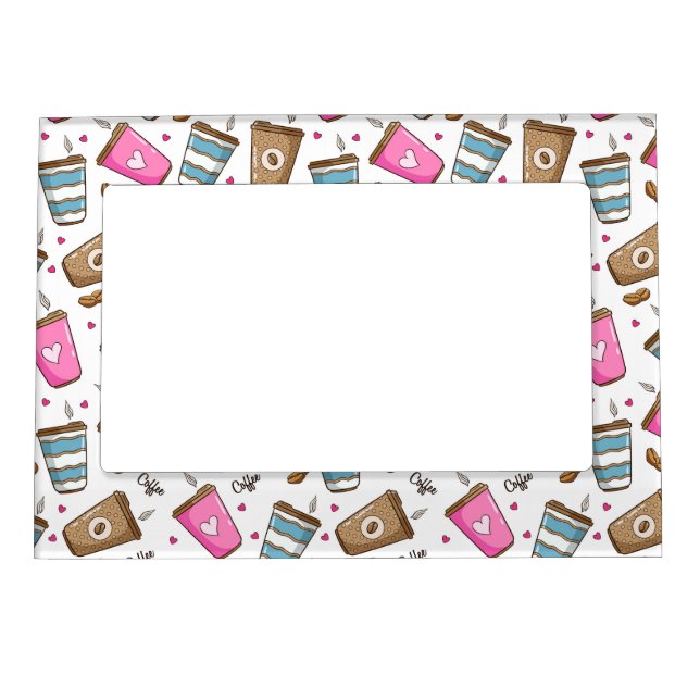 Coffee Cups, Coffee Beans, Hearts, Coffee Lover Magnetic Frame (Front)