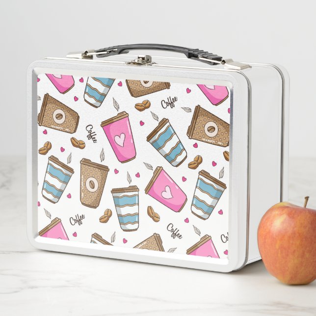 Coffee Cups, Coffee Beans, Hearts, Coffee Lover Metal Lunch Box (In Situ)