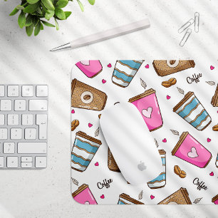 Coffee Cups, Coffee Beans, Hearts, Coffee Lover Mouse Pad
