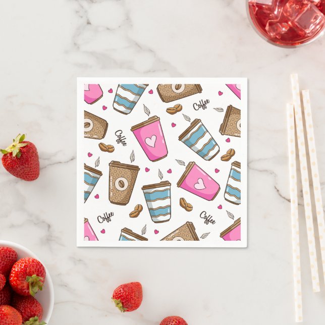Coffee Cups, Coffee Beans, Hearts, Coffee Lover Napkins (Insitu)