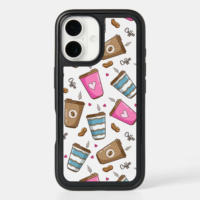 Coffee Cups, Coffee Beans, Hearts, Coffee Lover Otterbox iPhone Case (Back)