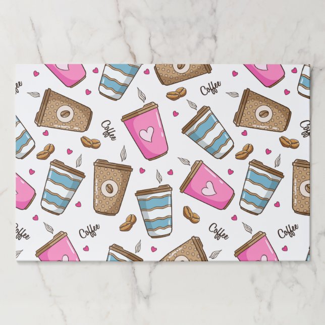 Coffee Cups, Coffee Beans, Hearts, Coffee Lover Paper Pad (Front)