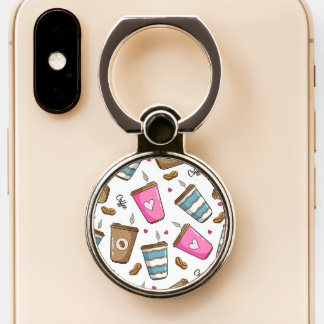 Coffee Cups, Coffee Beans, Hearts, Coffee Lover Phone Ring Stand