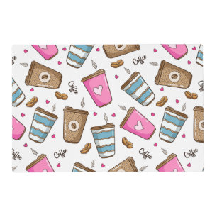 Coffee Cups, Coffee Beans, Hearts, Coffee Lover Placemat