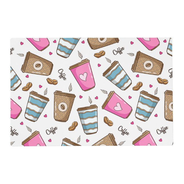 Coffee Cups, Coffee Beans, Hearts, Coffee Lover Placemat (Front)