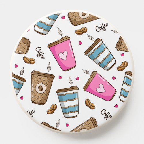 Coffee Cups Coffee Beans Hearts Coffee Lover PopSocket