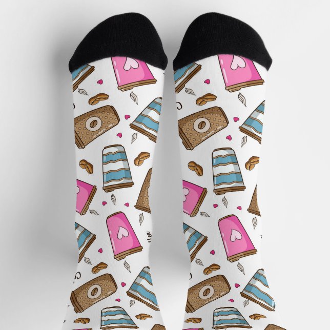 Coffee Cups, Coffee Beans, Hearts, Coffee Lover Socks (Top)