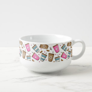 Coffee Cups, Coffee Beans, Hearts, Coffee Lover Soup Mug