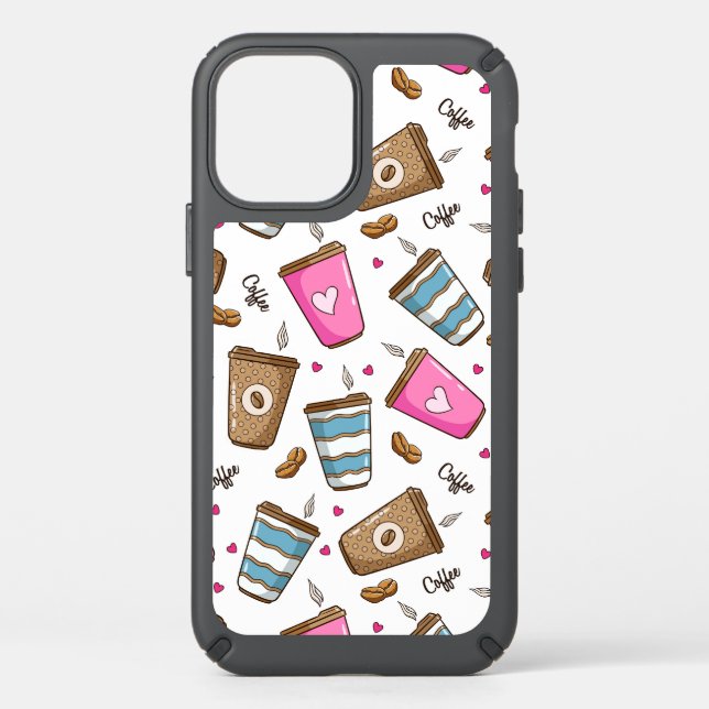Coffee Cups, Coffee Beans, Hearts, Coffee Lover Speck iPhone 12 Case (Front)