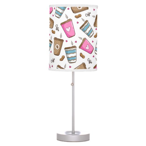 Coffee Cups Coffee Beans Hearts Coffee Lover Table Lamp