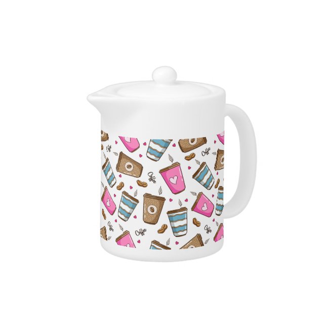 Coffee Cups, Coffee Beans, Hearts, Coffee Lover Teapot (Right)