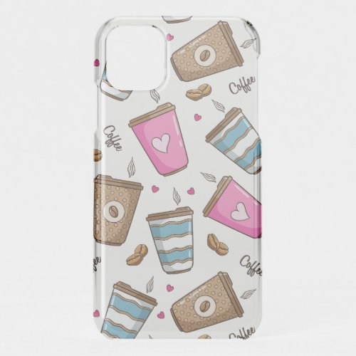 Coffee Cups Coffee Beans Hearts Coffee Lover iPhone 11 Case