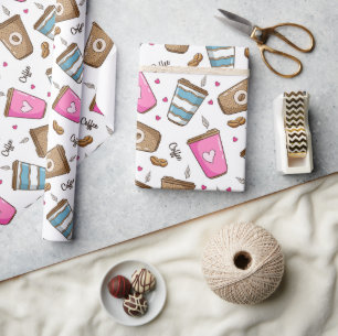 Coffee Cups, Coffee Beans, Hearts, Coffee Lover Wrapping Paper