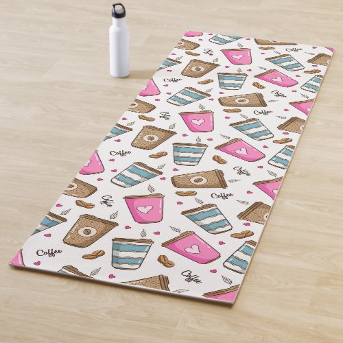 Coffee Cups Coffee Beans Hearts Coffee Lover Yoga Mat