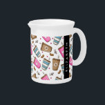 Coffee Cups, Coffee Beans, Hearts, Your Name Beverage Pitcher<br><div class="desc">Cute,  fun and adorable pattern with coffee cups,  coffee beans and hearts. Modern and trendy gift,  perfect for the coffee lover in your life. Personalize by adding your name,  nickname,  monogram or initials.</div>