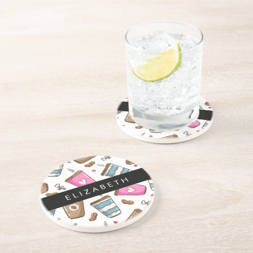 Coffee Cups Coffee Beans Hearts Your Name Coaster