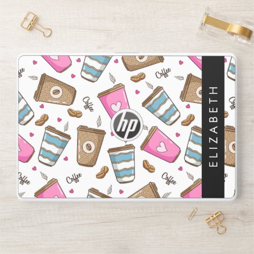 Coffee Cups Coffee Beans Hearts Your Name HP Laptop Skin