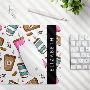 Coffee Cups, Coffee Beans, Hearts, Your Name Mouse Pad