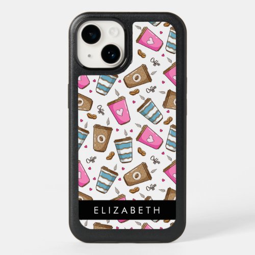 Coffee Cups Coffee Beans Hearts Your Name OtterBox iPhone 14 Case