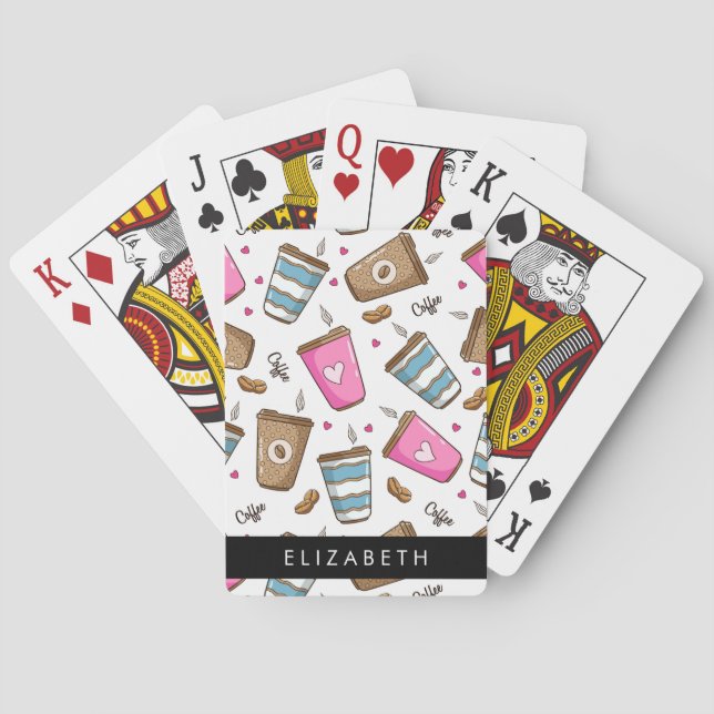 Coffee Cups, Coffee Beans, Hearts, Your Name Poker Cards (Back)
