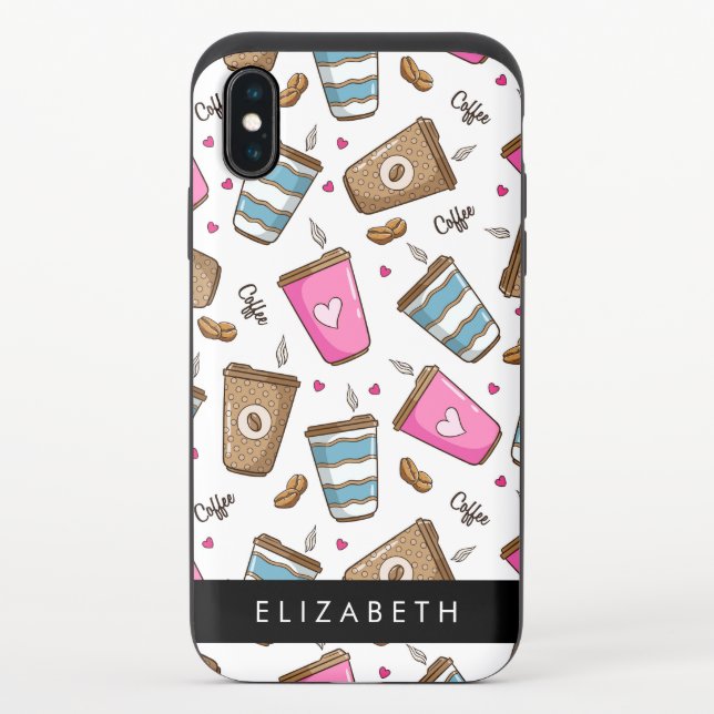 Coffee Cups, Coffee Beans, Hearts, Your Name Uncommon iPhone Case (Back)