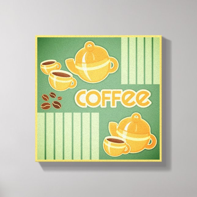 Coffee Cups, Coffee Pot And Coffee Beans Canvas Print (Front)