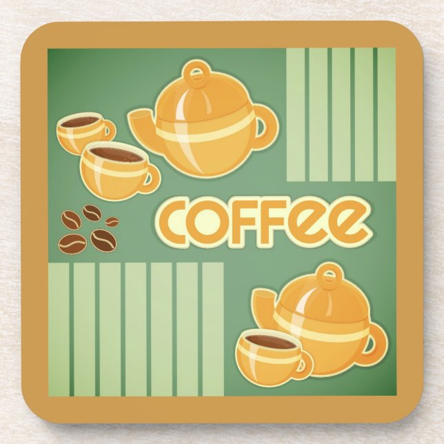 Coffee Cups, Coffee Pot And Coffee Beans Coaster (Front)