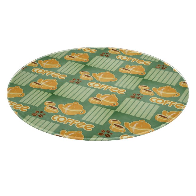 Coffee Cups, Coffee Pot And Coffee Beans Cutting Board (Corner)