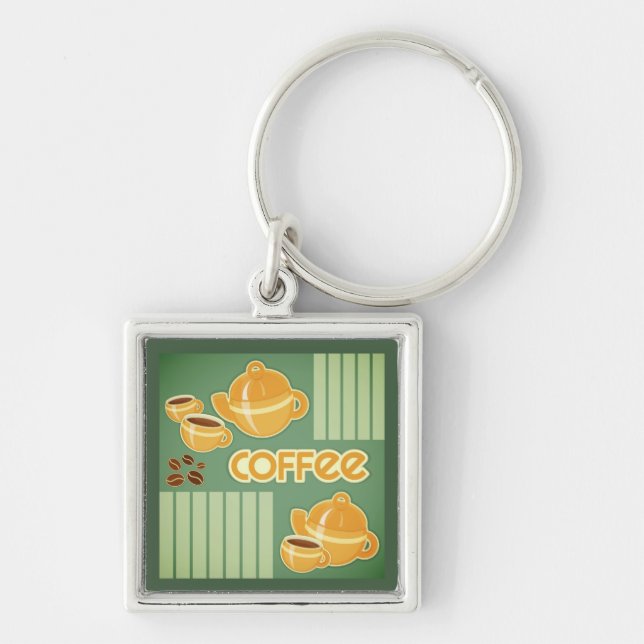 Coffee Cups, Coffee Pot And Coffee Beans Keychain (Front)