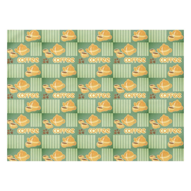 Coffee Cups, Coffee Pot And Coffee Beans Tablecloth (Front (Horizontal))